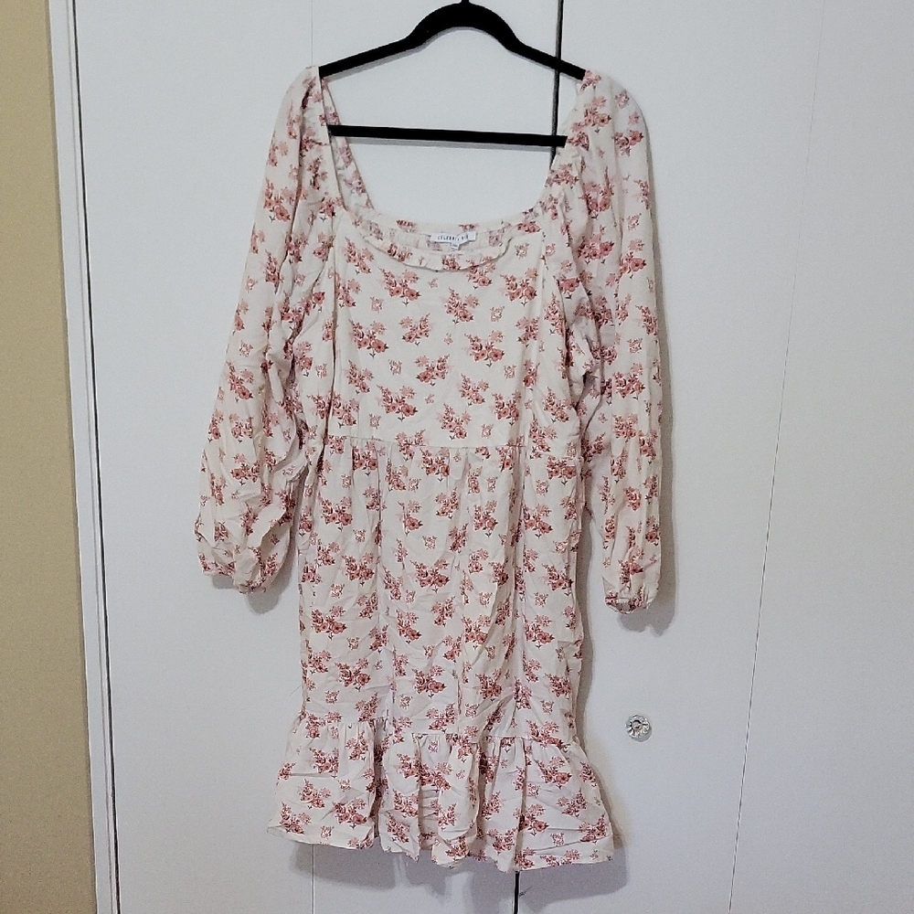 Celebrity Pink Bishop Sleeve Sundress in Cream With Pink Flowers